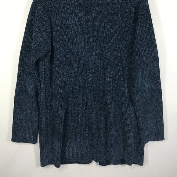 Matty M Sweater Women's XL Blue Open Front Cardigan Chenille Ribbed Pockets Cozy - Picture 4 of 13